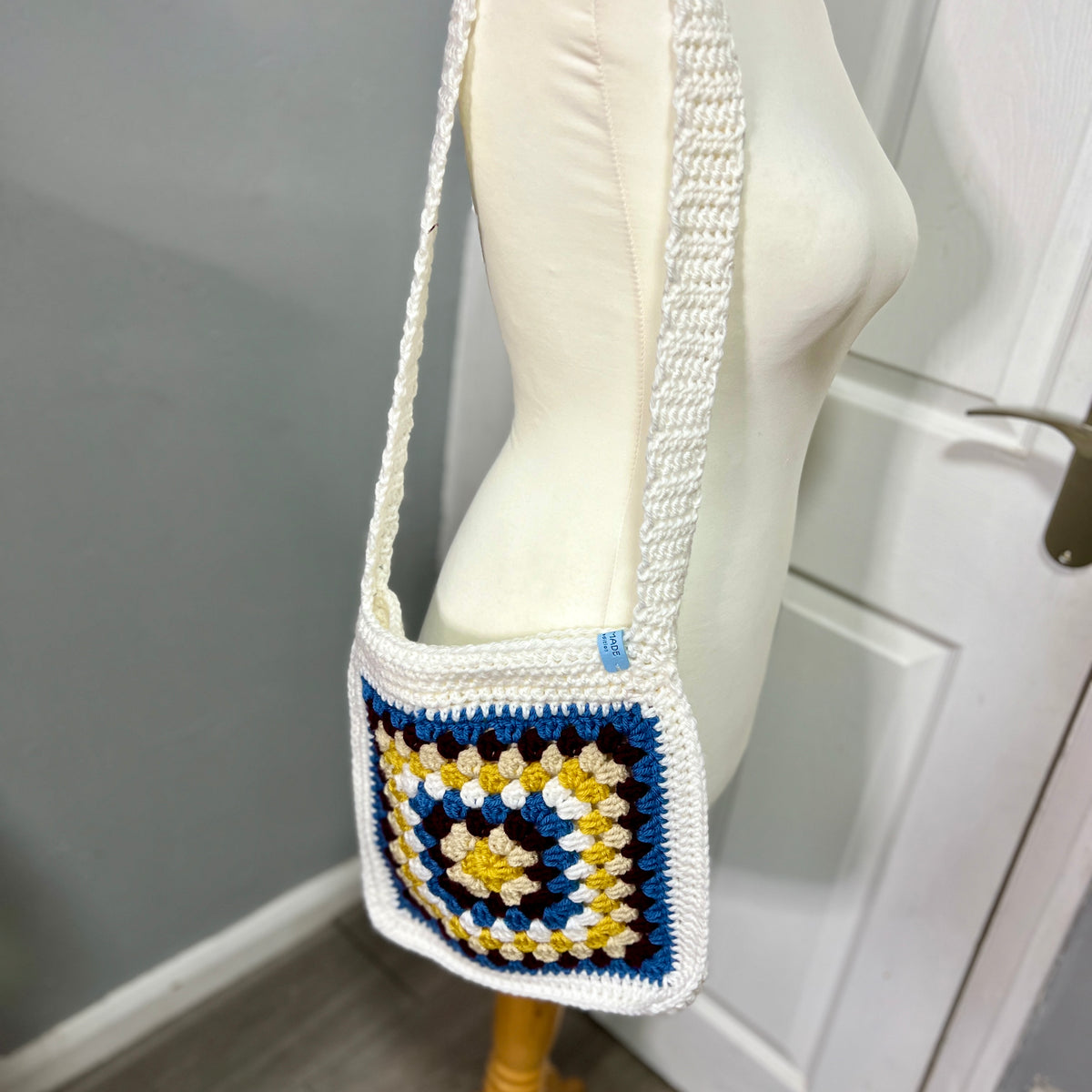 Crochet Granny Square Lined Shoulder Bag Large