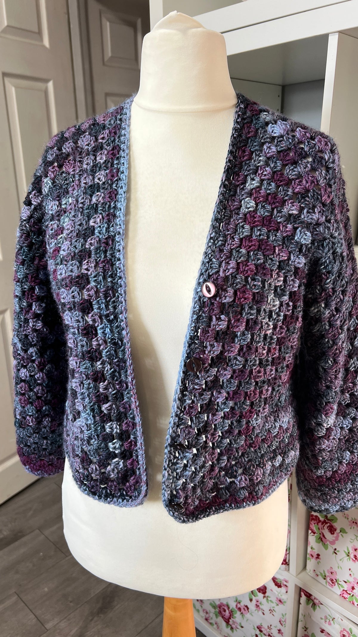 'Purple Haze' Hexigan Crochet Cardigan with buttons