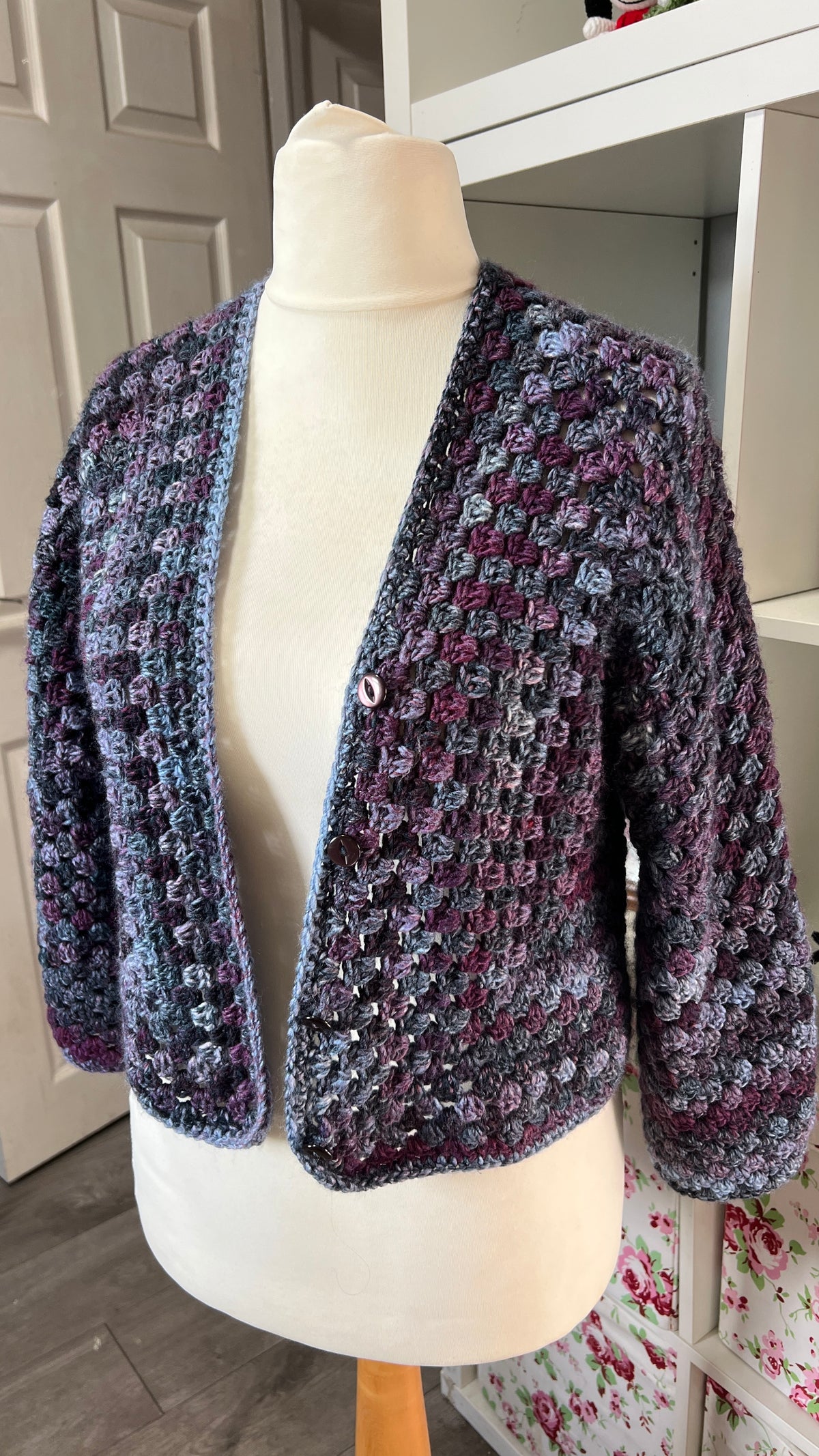 'Purple Haze' Hexigan Crochet Cardigan with buttons