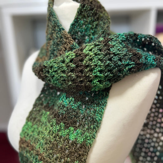 Green 'V Stitch' Crochet Scarf